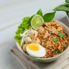 Thai food; instant noodles spicy boil with pork and boil egg